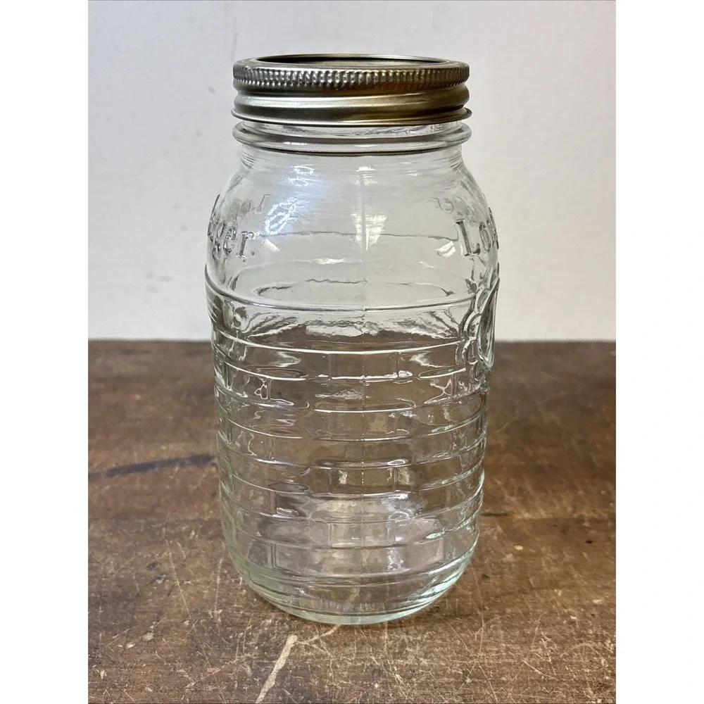 Longaberger Blue Ribbon Collection Clear Glass Quart Canning Jar